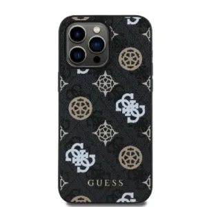 Оригинален кейс Guess за iPhone 15 Pro MagSafe - PU Peony on 4G Background - Черен - imagine 3