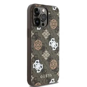 Оригинален кейс Guess за iPhone 15 Pro MagSafe - PU Peony on 4G Background - Кафяв - imagine 6