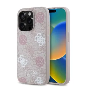 Оригинален кейс Guess за iPhone 15 Pro MagSafe - PU Peony on 4G Background - Розов