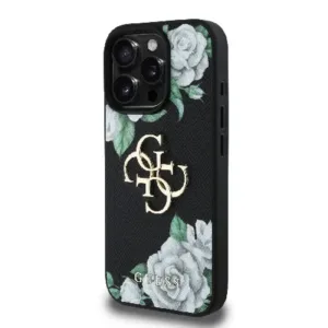 Оригинален кейс Guess за iPhone 15 Pro Max - Grained PU Roses and Big 4G Logo - Черен - imagine 2