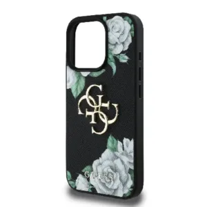 Оригинален кейс Guess за iPhone 15 Pro Max - Grained PU Roses and Big 4G Logo - Черен - imagine 6