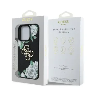 Оригинален кейс Guess за iPhone 15 Pro Max - Grained PU Roses and Big 4G Logo - Черен - imagine 8
