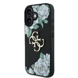 Оригинален кейс Guess за iPhone 16 - Grained PU Roses and Big 4G Logo - Черен - imagine 2