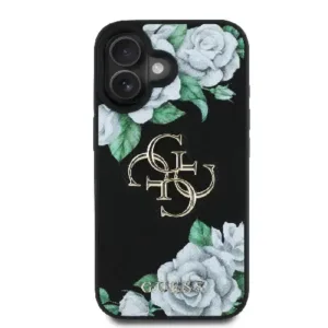 Оригинален кейс Guess за iPhone 16 - Grained PU Roses and Big 4G Logo - Черен - imagine 3