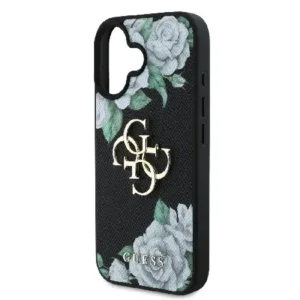 Оригинален кейс Guess за iPhone 16 - Grained PU Roses and Big 4G Logo - Черен - imagine 6