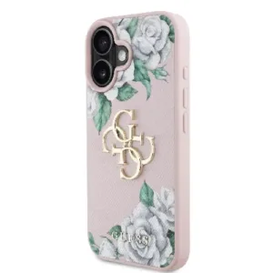Оригинален кейс Guess за iPhone 16 - Grained PU Roses and Big 4G Logo - Розов - Изображение 2