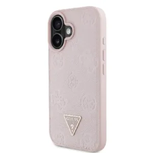 Оригинален кейс Guess за iPhone 16 MagSafe - Grained PU Hot Stamp Peony Triangle - Розов - imagine 2