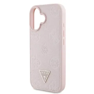 Оригинален кейс Guess за iPhone 16 MagSafe - Grained PU Hot Stamp Peony Triangle - Розов - imagine 6