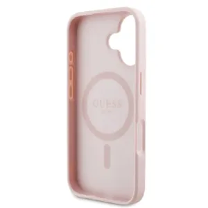 Оригинален кейс Guess за iPhone 16 MagSafe - Grained PU Hot Stamp Peony Triangle - Розов - imagine 7
