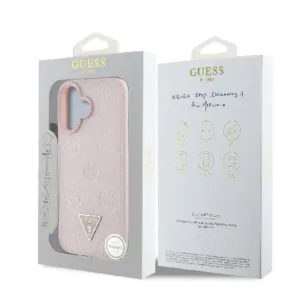 Оригинален кейс Guess за iPhone 16 MagSafe - Grained PU Hot Stamp Peony Triangle - Розов - imagine 8