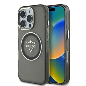 Оригинален кейс Guess за iPhone 16 Pro MagSafe - IML Metal Mountain Logo - Черен