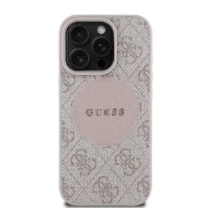 Оригинален кейс Guess за iPhone 16 Pro Max MagSafe - PU 4G Circle W/ Classic Logo - Розов - imagine 3