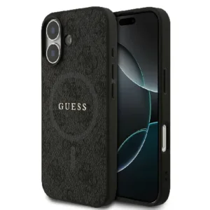 Оригинален кейс Guess за iPhone 17 MagSafe - PU 4G Ring Classic Logo - Черен