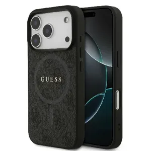 Оригинален кейс Guess за iPhone 17 Pro MagSafe - PU 4G Ring Classic Logo - Черен