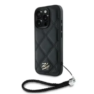 Carcasă originală Karl Lagerfeld pentru iPhone 16 cu curea din lanț - Neagră